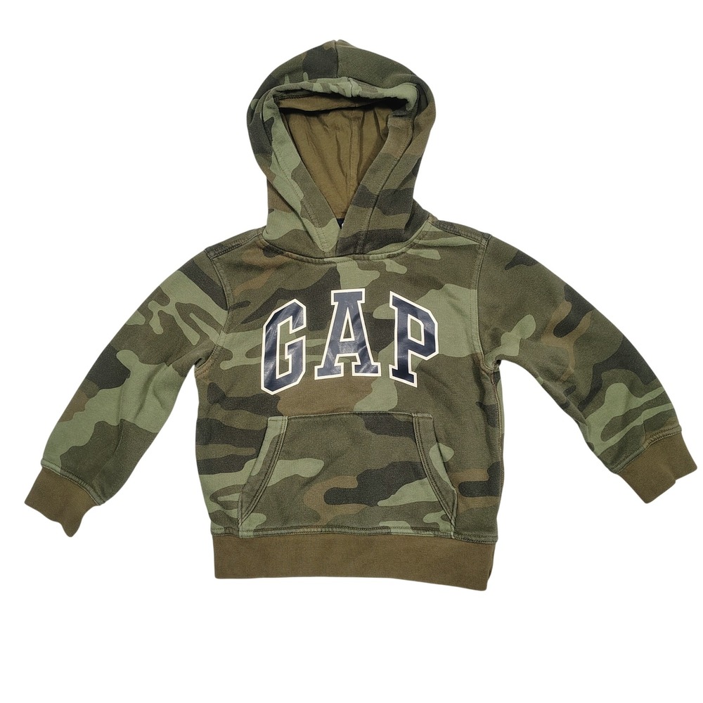 Gap Hoodie Kids XS 4-5 Camo Pullover Logo Fleece Green Camouflage
